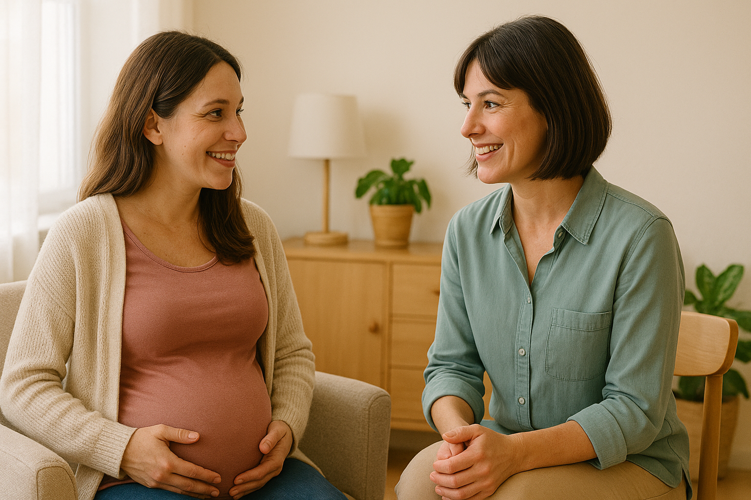 Schwangere Frau mit Hebamme
